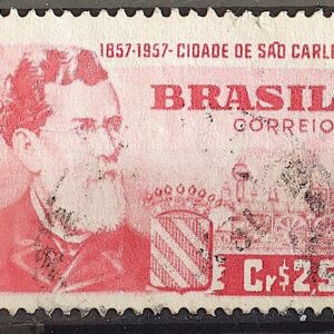 C 394 Selo Centenario Cidade de Sao Carlos Conde do Pinhal Personalidade 1957 Circulado 2