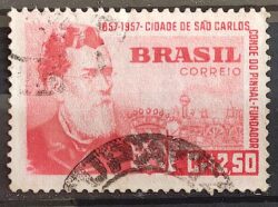 C 394 Selo Centenario Cidade de Sao Carlos Conde do Pinhal Personalidade 1957 Circulado 3