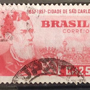 C 394 Selo Centenario Cidade de Sao Carlos Conde do Pinhal Personalidade 1957 Circulado 3