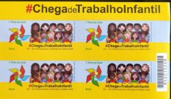 C 3984 Selo Chega de Trabalho Infantil Crianca Autoadesivo 2021 Quadra Com Vinheta Tema e Cod Barras
