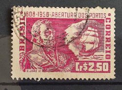 C 401 Selo Sesquicentenario Abertura dos Portos as Nacoes amigas Navio 1958 Circulado 1