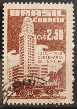 C 403 Selo Centenario Estacao Ferroviaria Central do Brasil Trem 1958 Circulado 3