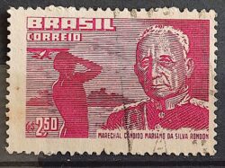 C 406 Selo Marechal Rondon Militar Aviao Dia do Indio 1958 Circulado 4