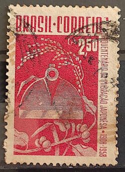 C 413 Selo Cinquentenario da Imigracao Japonesa Japao 1958 Circulado 3