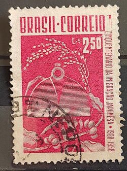 C 413 Selo Cinquentenario da Imigracao Japonesa Japao 1958 Circulado 4