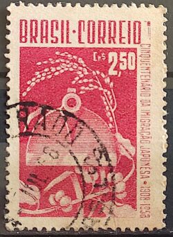 C 413 Selo Cinquentenario da Imigracao Japonesa Japao 1958 Circulado 7