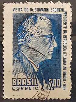 C 421 Selo Visita do Presidente Giovanni Gronchi Italia 1958 Circulado 1