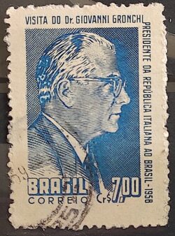 C 421 Selo Visita do Presidente Giovanni Gronchi Italia 1958 Circulado 2