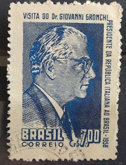 C 421 Selo Visita do Presidente Giovanni Gronchi Italia 1958 Circulado 3