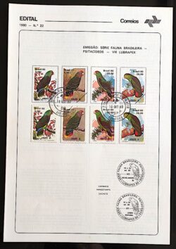 Edital 1980 22 Fauna Psitacideos Papagaio Lubrapex Ave Com 4 Selo CPD SP 1