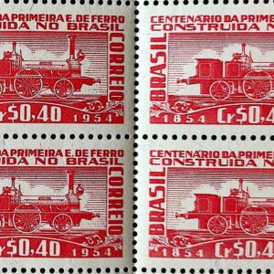 C 337 Selo Primeira Estrada de Ferro no Brasil Trem Locomotiva 1954 Quadra 2