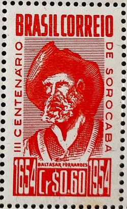 C 343 Selo Tricentenario de Sorocaba Baltasar Fernandes Personalidade Chapeu 1954 2