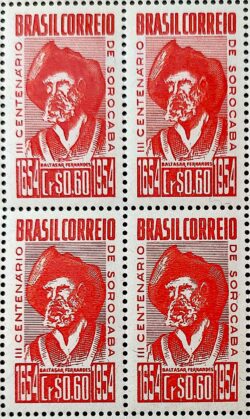 C 343 Selo Tricentenario de Sorocaba Baltasar Fernandes Personalidade Chapeu 1954 Quadra 2