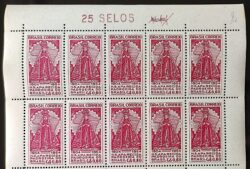C 345 Selo Congresso da Padroeira do Brasil Nossa Senhora Aparecida Religiao 1954  Com Vinheta Com 10 Selos