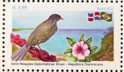 C 3985 Selo Relacoes Diplomaticas Brasil Republica Dominicana Ave Passaro Bandeira Flor 2021