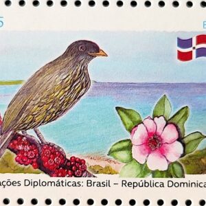 C 3985 Selo Relacoes Diplomaticas Brasil Republica Dominicana Ave Passaro Bandeira Flor 2021