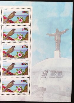 C 3985 Selo Relacoes Diplomaticas Brasil Republica Dominicana Ave Passaro Bandeira Flor 2021 5 Unidades Com Vinheta