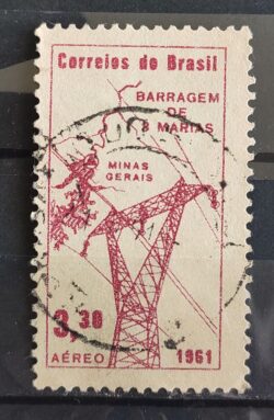 A 103 Selo Aereo Barragem Tres Marias Energia Eletrica Mapa 1961 Circulado 2