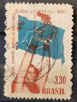 A 87 Selo Brasil Campeao Mundial de Basquete 1959 Circulado 10
