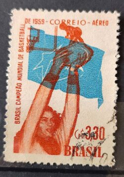 A 87 Selo Brasil Campeao Mundial de Basquete 1959 Circulado 4