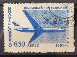 A 89 Selo Aereo Transporte Aereo Brasileiro a Jato Aviao Caravelle 1959 Circulado 1