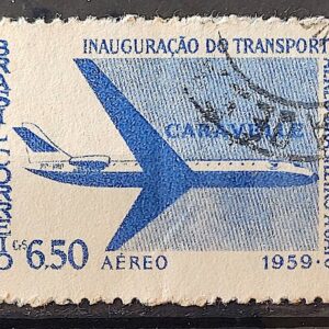 A 89 Selo Aereo Transporte Aereo Brasileiro a Jato Aviao Caravelle 1959 Circulado 1