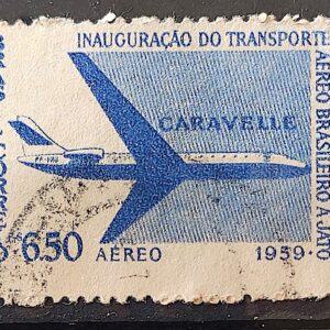A 89 Selo Aereo Transporte Aereo Brasileiro a Jato Aviao Caravelle 1959 Circulado 2