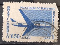 A 89 Selo Aereo Transporte Aereo Brasileiro a Jato Aviao Caravelle 1959 Circulado 4