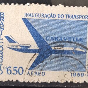 A 89 Selo Aereo Transporte Aereo Brasileiro a Jato Aviao Caravelle 1959 Circulado 4