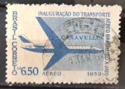 A 89 Selo Aereo Transporte Aereo Brasileiro a Jato Aviao Caravelle 1959 Circulado 5