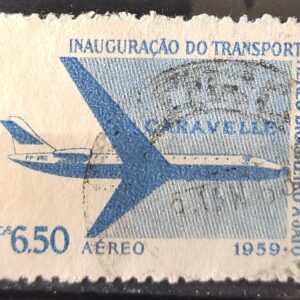 A 89 Selo Aereo Transporte Aereo Brasileiro a Jato Aviao Caravelle 1959 Circulado 5