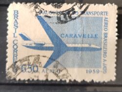 A 89 Selo Aereo Transporte Aereo Brasileiro a Jato Aviao Caravelle 1959 Circulado 6