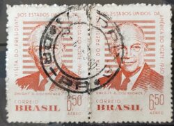 A 91 Selo Presidente dos Estados Unidos Eisenhower 1960 Circulado Dupla 3