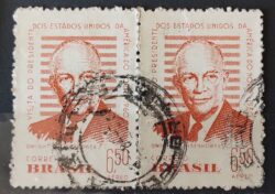 A 91 Selo Presidente dos Estados Unidos Eisenhower 1960 Circulado Dupla 7