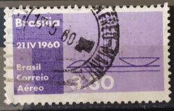 A 93 Selo Aereo Inauguracao de Brasilia Congresso Nacional 1960 Circulado 5
