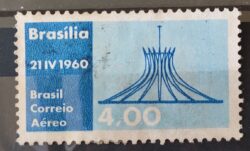 A 94 Selo Aereo Inauguracao de Brasilia Catedral Religiao 1960 Circulado 7
