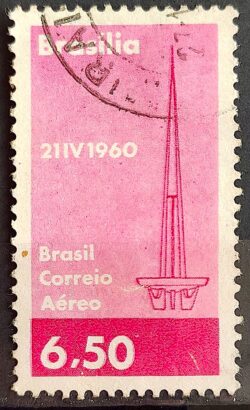 A 95 Selo Aereo Inauguracao de Brasilia Torre de TV Comunicacao 1960 Circulado 1