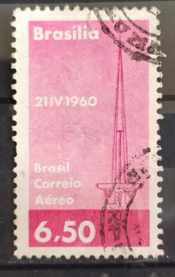 A 95 Selo Aereo Inauguracao de Brasilia Torre de TV Comunicacao 1960 Circulado 2