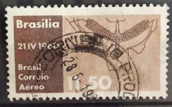A 96 Selo Aereo Inauguracao de Brasilia Plano Piloto 1960 Circulado 2