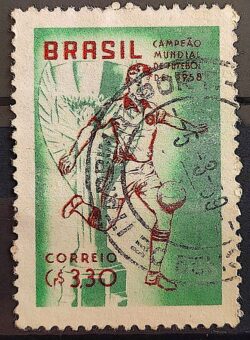 C 430 Selo Brasil Campeao Mundial de Futebol Suecia 1959 Circulado 3