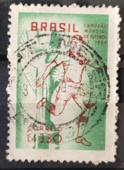 C 430 Selo Brasil Campeao Mundial de Futebol Suecia 1959 Circulado 6
