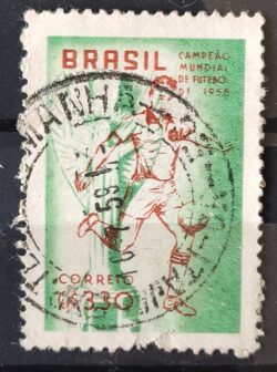 C 430 Selo Brasil Campeao Mundial de Futebol Suecia 1959 Circulado 7