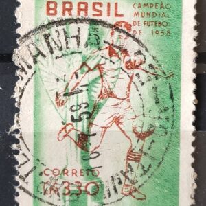 C 430 Selo Brasil Campeao Mundial de Futebol Suecia 1959 Circulado 7