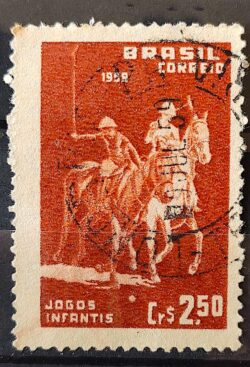 C 433 Selo Jogos Infantis Polo Cavalo Crianca Infantil 1959 Circulado 3