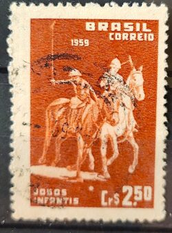 C 433 Selo Jogos Infantis Polo Cavalo Crianca Infantil 1959 Circulado 5