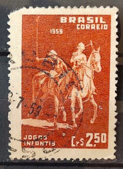 C 433 Selo Jogos Infantis Polo Cavalo Crianca Infantil 1959 Circulado 6