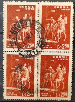 C 433 Selo Jogos Infantis Polo Cavalo Crianca Infantil 1959 Quadra Circulado 1