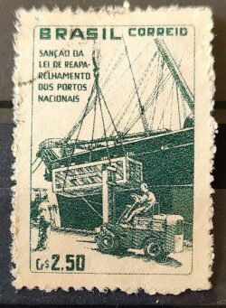 C 434 Selo Fundo Portuario Nacional Navio Empilhadeira Porto 1959 Circulado 1