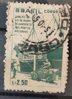C 434 Selo Fundo Portuario Nacional Navio Empilhadeira Porto 1959 Circulado 2