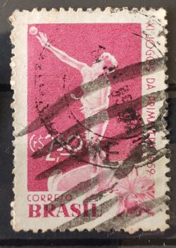 C 439 Selo Jogos da Primavera Mulher Arremesso de Peso 1959 Circulado 3